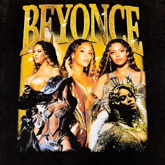 Unbranded Tops - Beyonce T-Shirt Women's Medium Black Cotton Graphic Short Sleeve Distressed